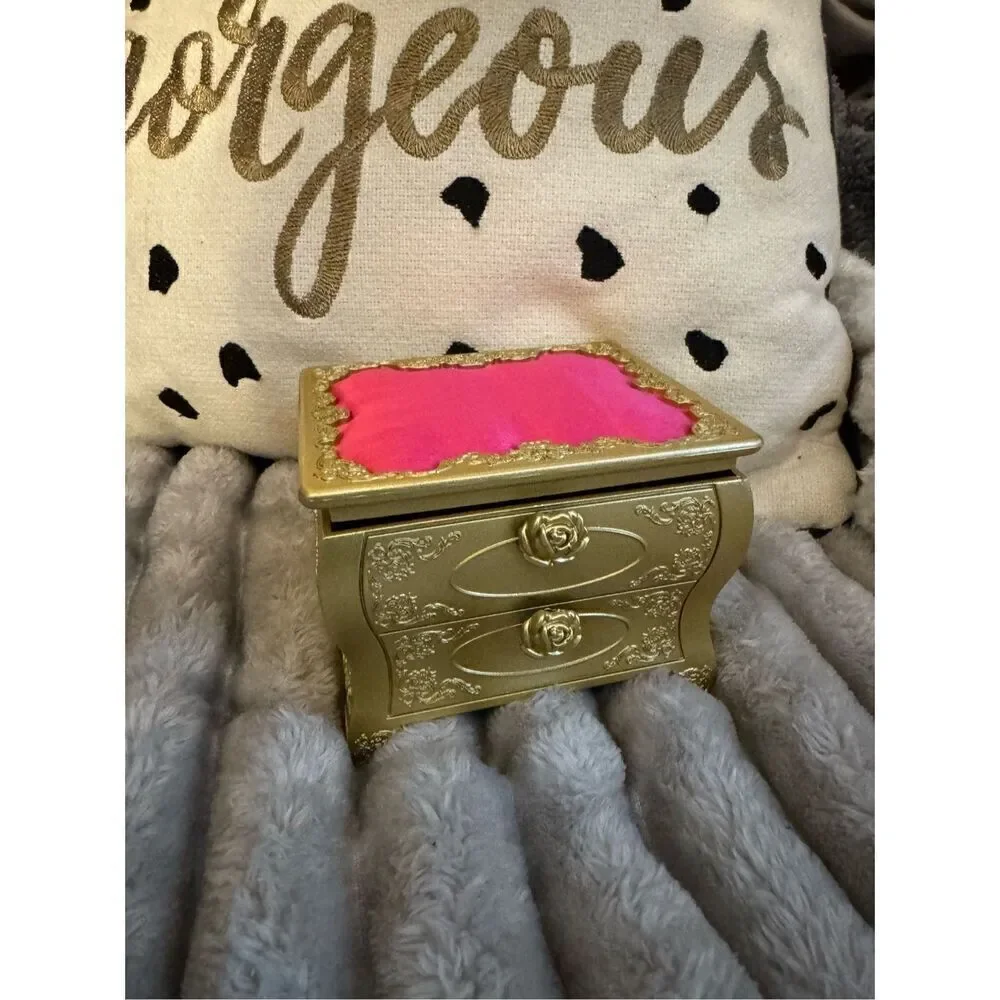 gorgeous antique look gold & satin jewelry dish trinket tray box betsey johnson